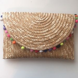 Straw Pom Pom Clutch